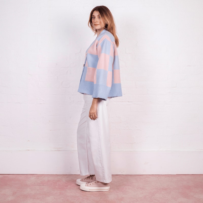 Thumbnail of Candice Checked Wide Sleeve Cardigan - Pink & Blue image