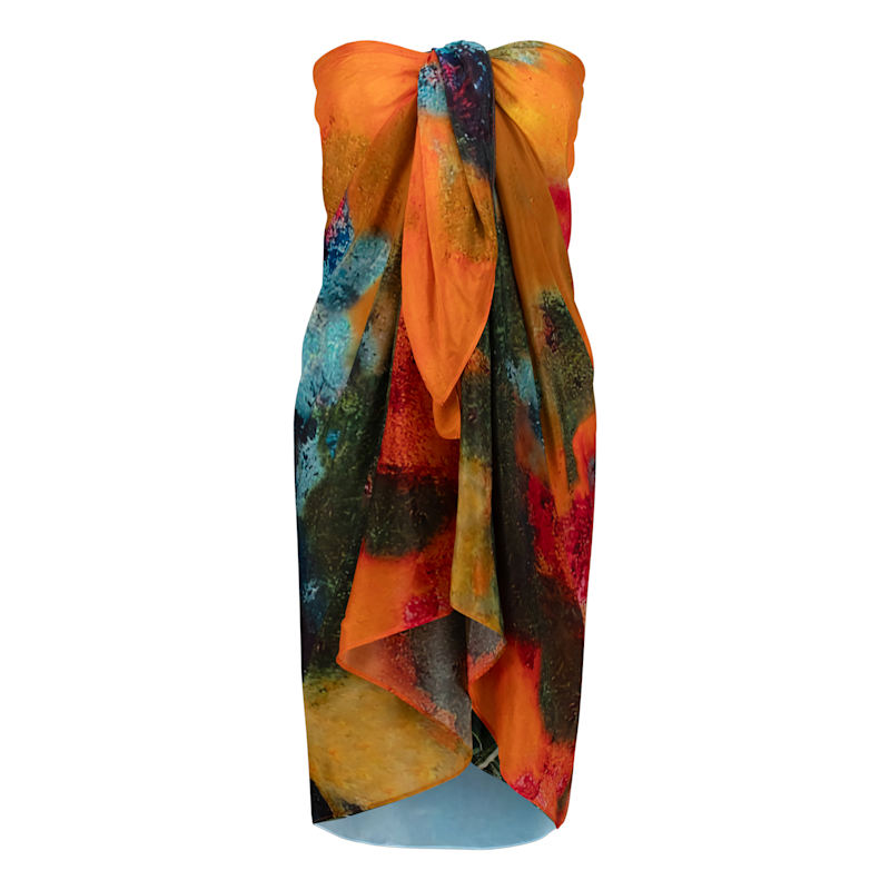 Thumbnail of Canvas & Chaos Abstract Print Tube-Style Sarong -  Multicolor Beach Cover Up image