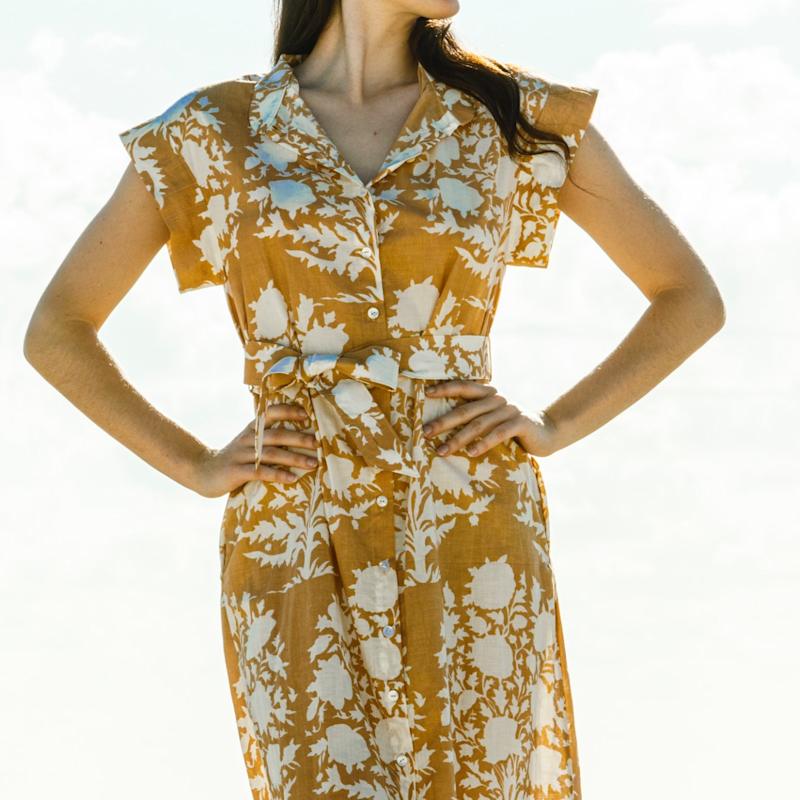Thumbnail of Cap Sleeve Classy Shirt Dress Cotton Butterscotch image