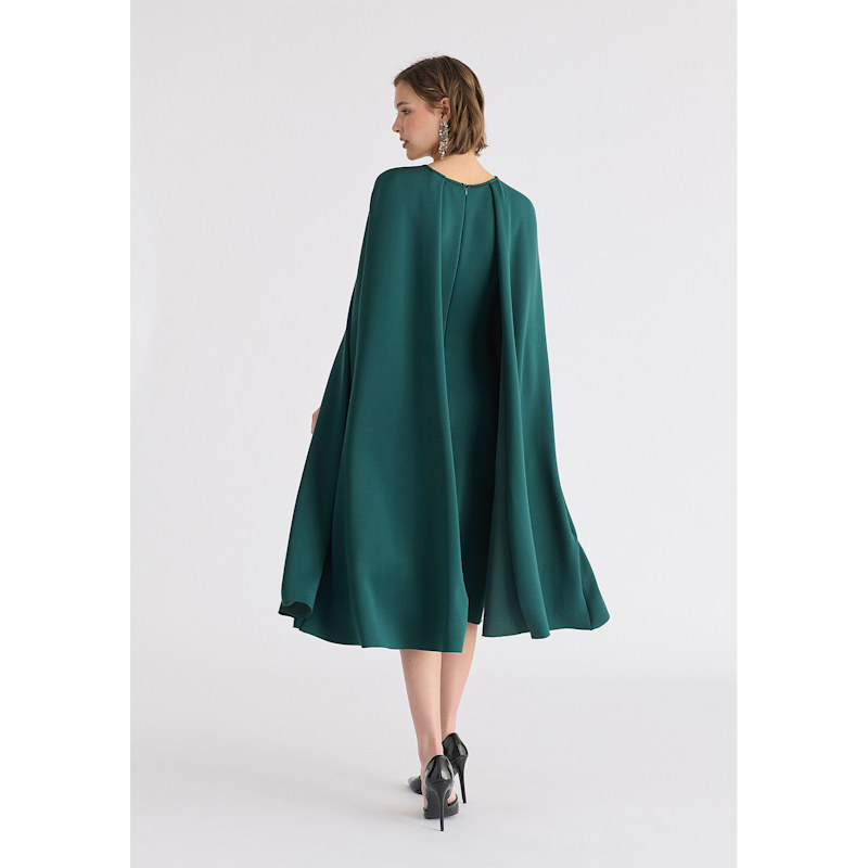 Thumbnail of Cape Sleeves Dress With Waist Details In Green image