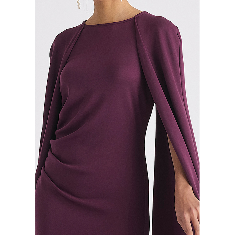 Cape Sleeves Dress With Waist Details In Midnight Plum | PAISIE
