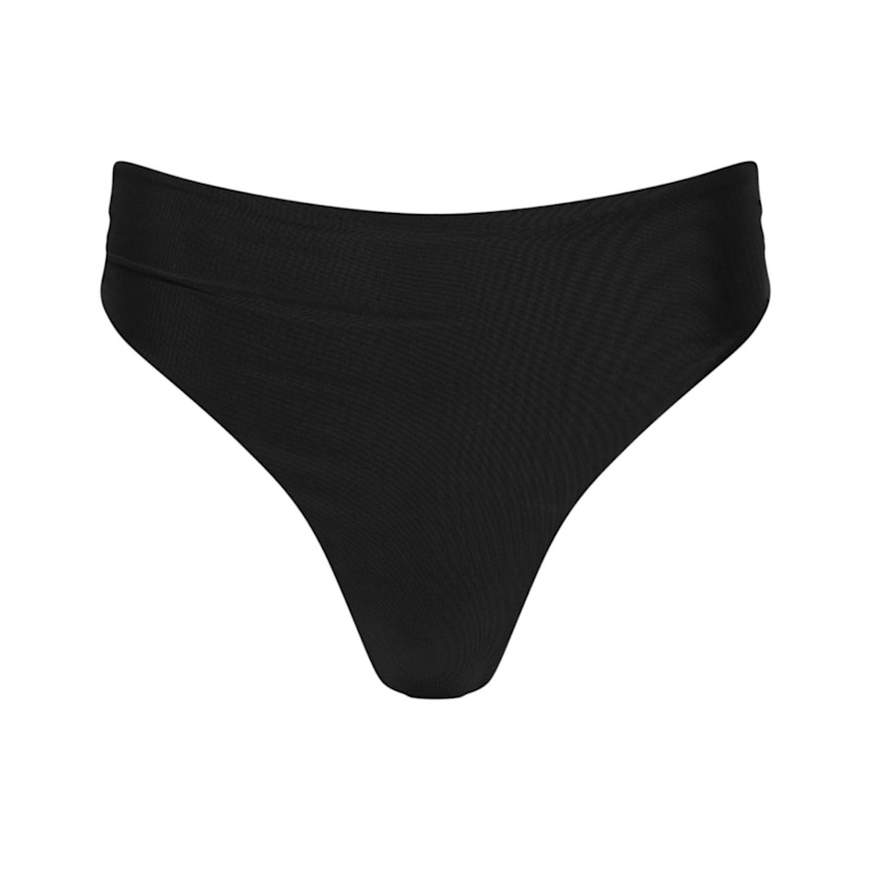 Thumbnail of Capri Ruched High Waist Thong Bikini Bottom Black image