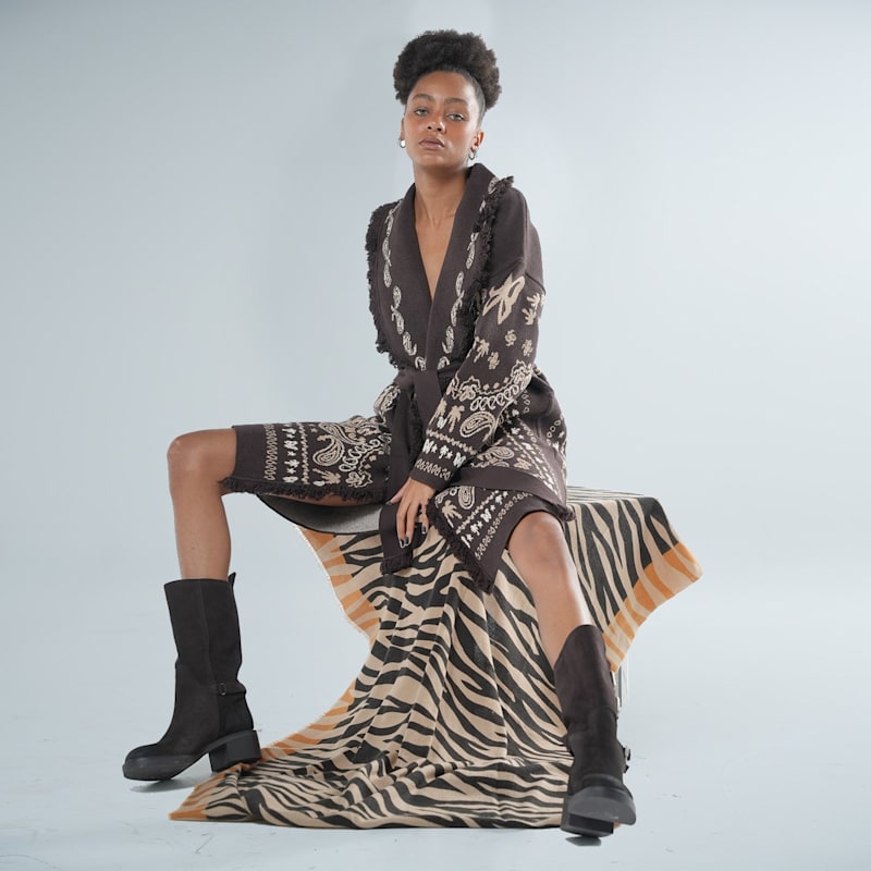 Caprica Jacquard Long Cardigan – Modern Boho Luxury Knit | LOVEIST