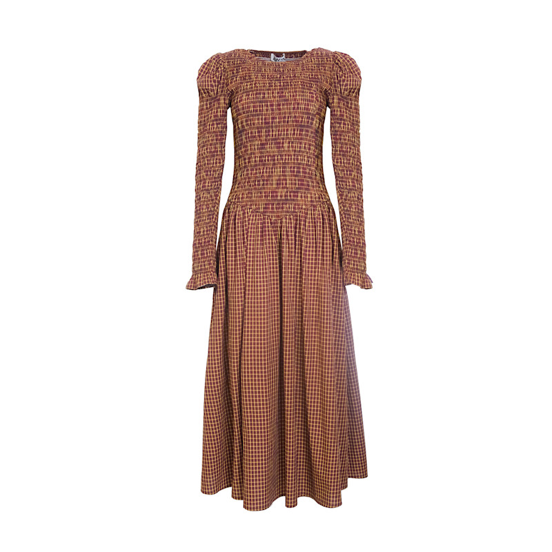 Cara Smocked Cotton Midiaxi Dress In Multi Gingham Check | AMY