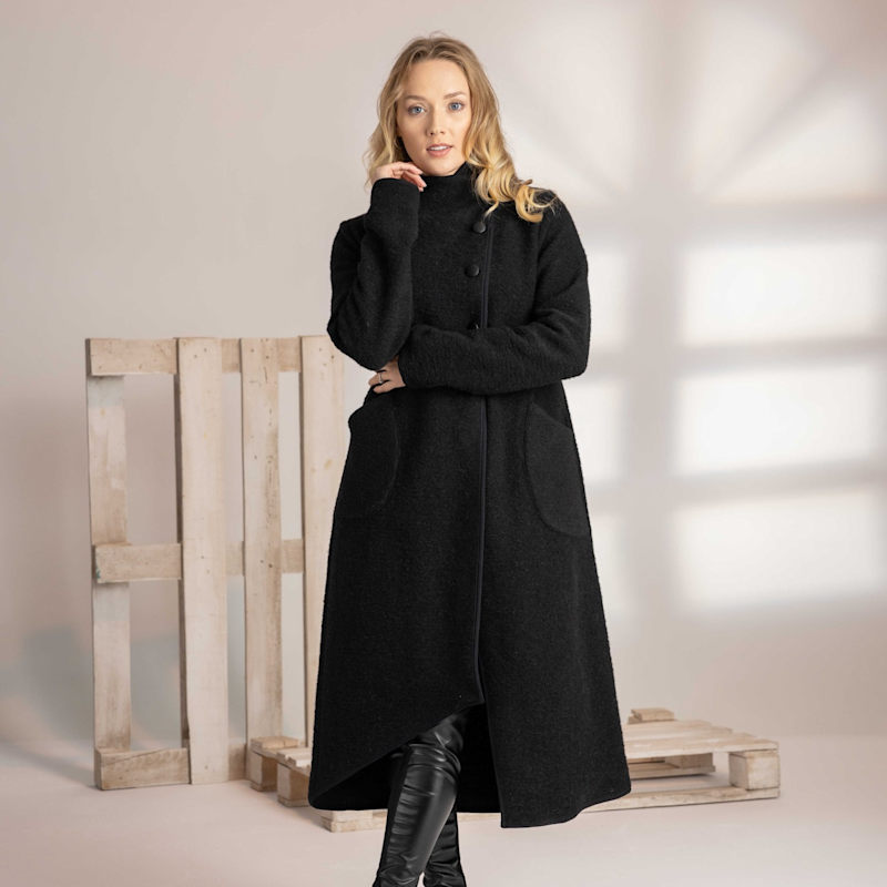 ジャケット・アウター geeong flap pocket wool coat /black Wool Asymmetrical Wrap Cardigan Coat With Buttons And Pockets In