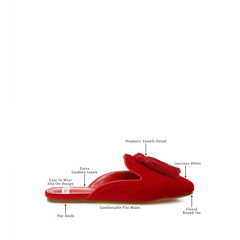 Thumbnail of Cardinal Tassel Detail Velvet Mules In Red By Rag & Co image