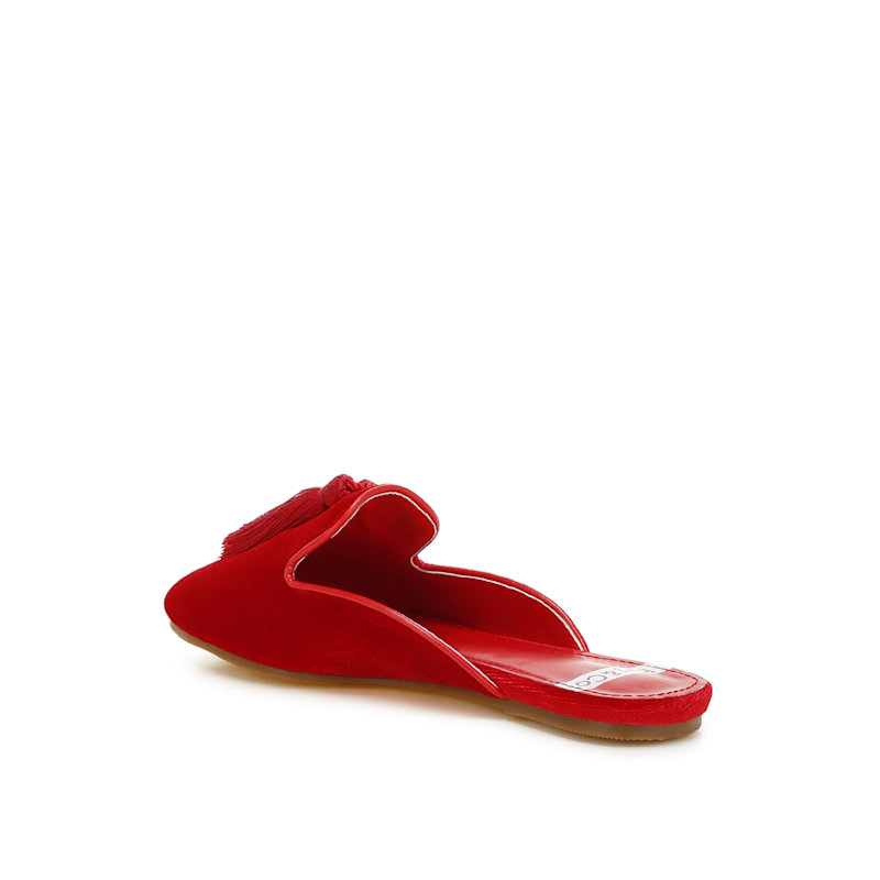 Thumbnail of Cardinal Tassel Detail Velvet Mules In Red By Rag & Co image