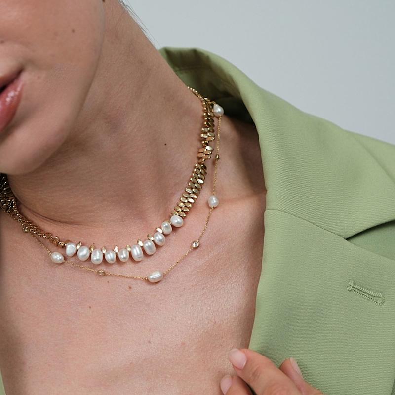 Caria Oval Pearl Hematite Stone Necklace LINYA JEWELLERY Wolf 1