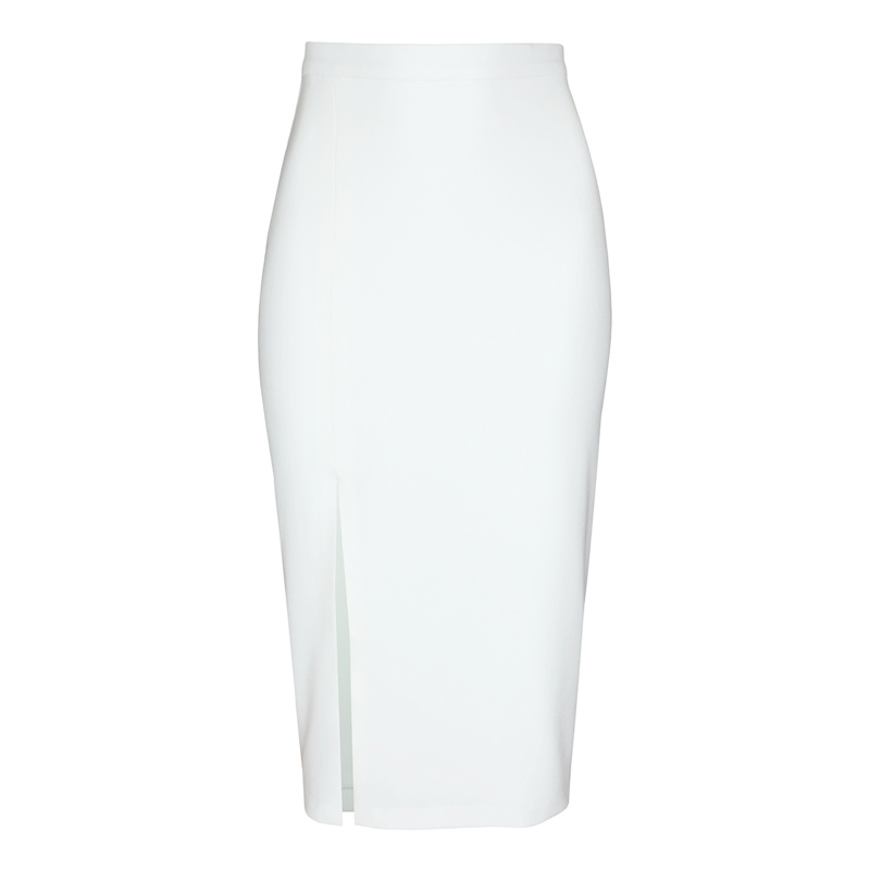 Thumbnail of Carine High-Waisted Pencil Split Midi Skirt - White image
