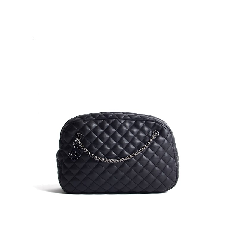Carlton Vegan Leather Quilted Handbag In Black SJW BAGS LONDON
