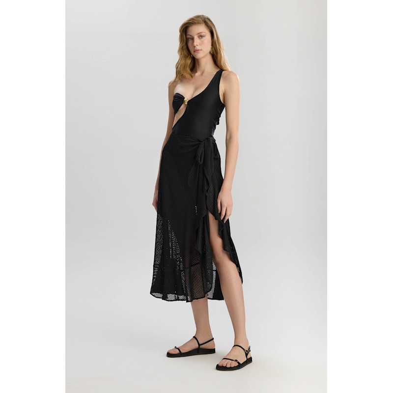 Thumbnail of Carmen Elastic Waist Asymetric Cut Beach Skirt - Black image
