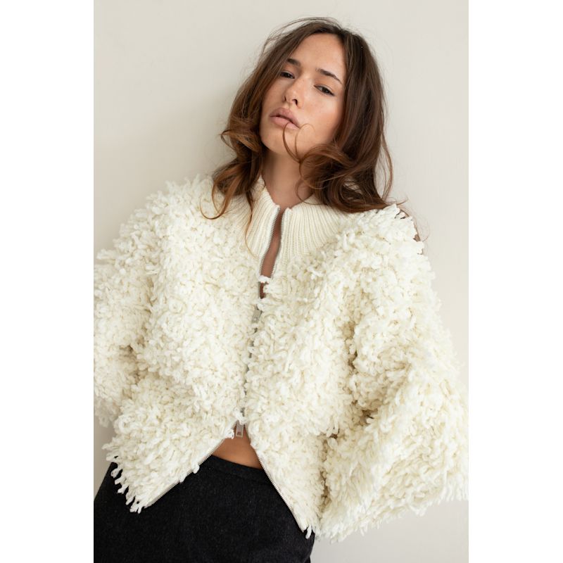 Thumbnail of Carnaby Shaggy Zip Thru Crop Coat Milk.  'Back In Stock' image