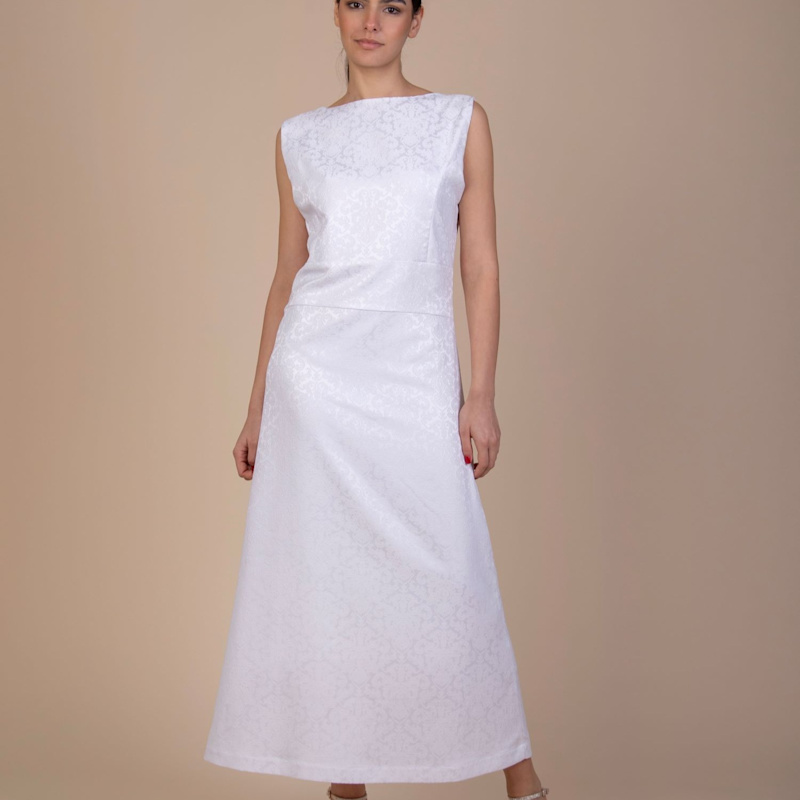 chinese dress ladies Fiorela White Floral Jacquard Strapless Midi Dress