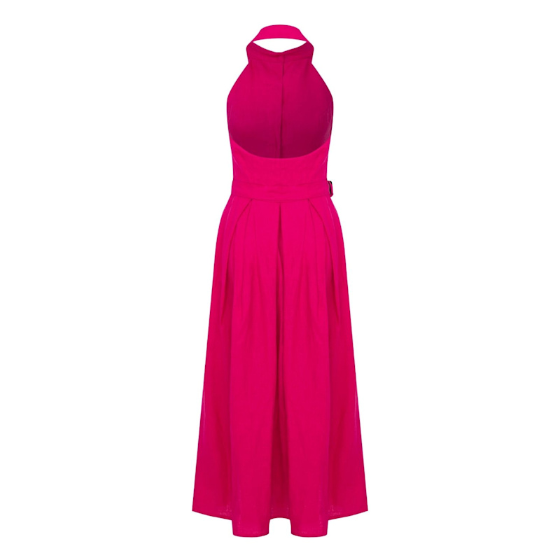 Thumbnail of Carrie Linen Midi Dress In Berry Pink image