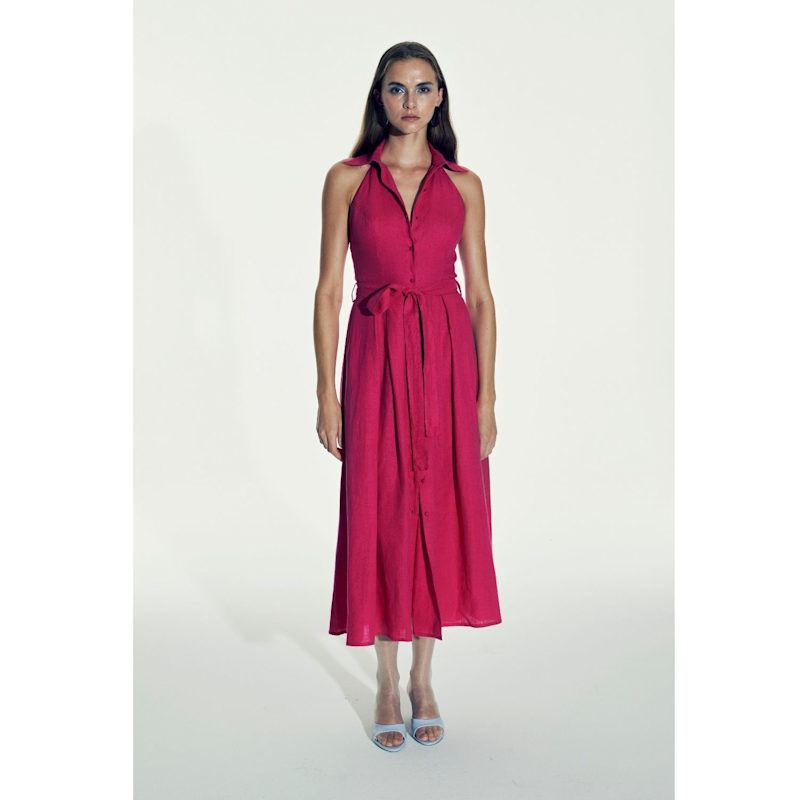 Thumbnail of Carrie Linen Midi Dress In Berry Pink image