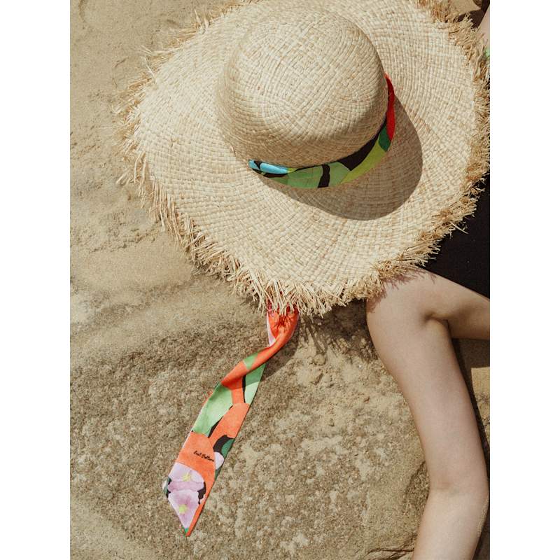 Thumbnail of Cartagena Straw Hat With Ribbon Tie - Black & Orange image