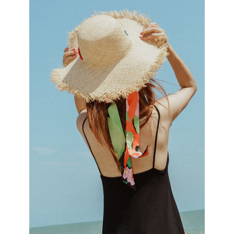 Thumbnail of Cartagena Straw Hat With Ribbon Tie - Black & Orange image