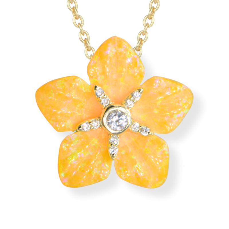 Thumbnail of Carved Opal Flower Necklace With Crystals - Fuchsia image