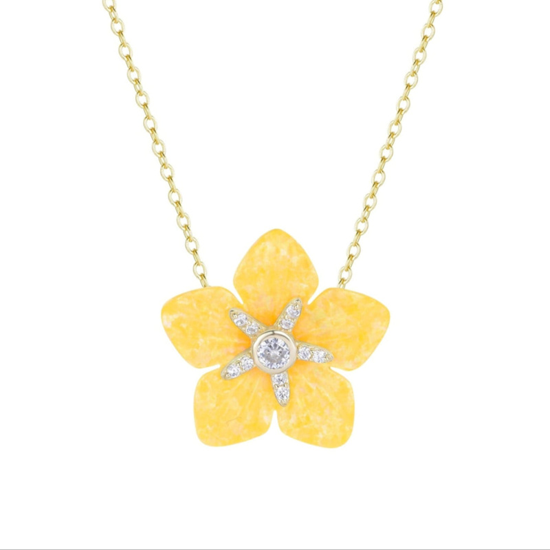 Thumbnail of Carved Opal Flower Necklace With Crystals - Fuchsia image