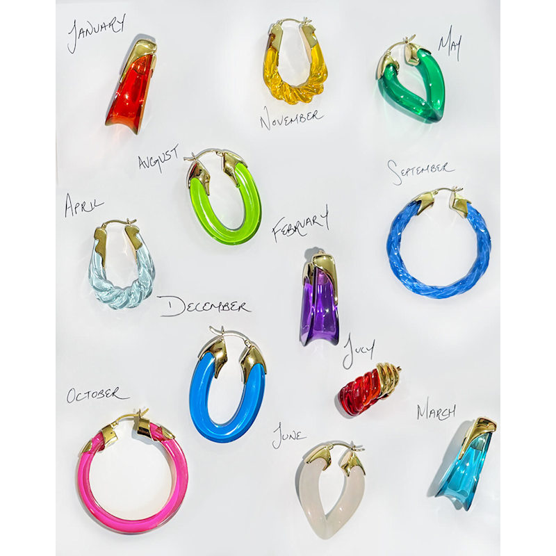 Thumbnail of Citrine Carved Oval Lucite Birthstone Hoop Earrings image