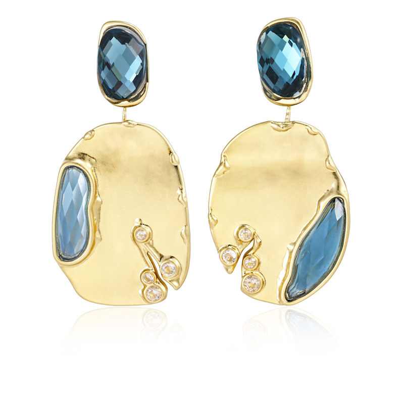 Thumbnail of Blue Gemstone Drop Earrings | Gold Statement Earrings image