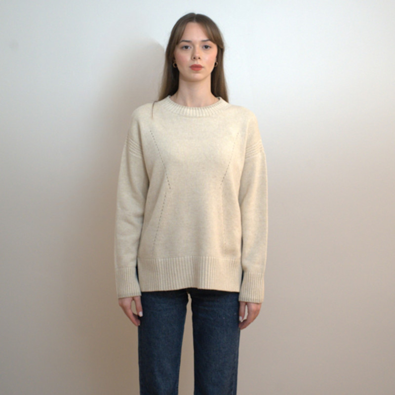 Cashmere And Wool Blend Round Necked Knit Sweater – Soft Neutral Tone ...