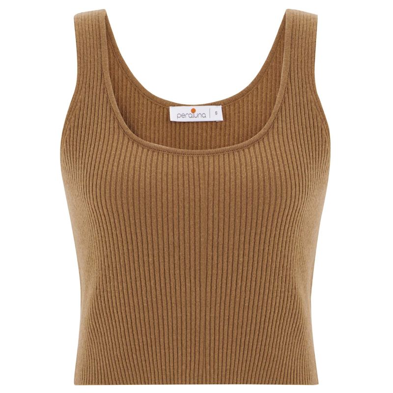 Thumbnail of Cashmere Blend Crop Fit Ribbed Knitwear Singlet - Camel image