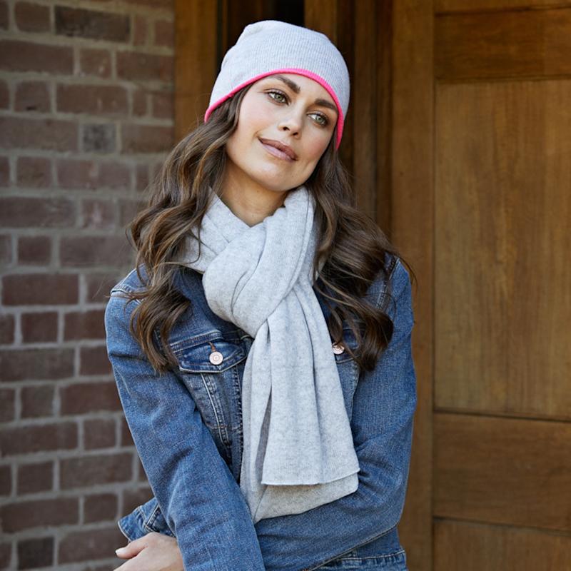Thumbnail of Cashmere Grey & Pink Beanie Hat image