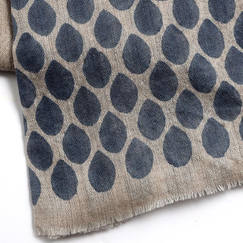 Thumbnail of Cashmere Hand Block Printed Scarf - Beige With Blue Drop Design image