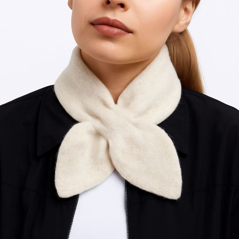 Thumbnail of Cashmere Scarf For Her Beige Color Bow Tie For Woman image