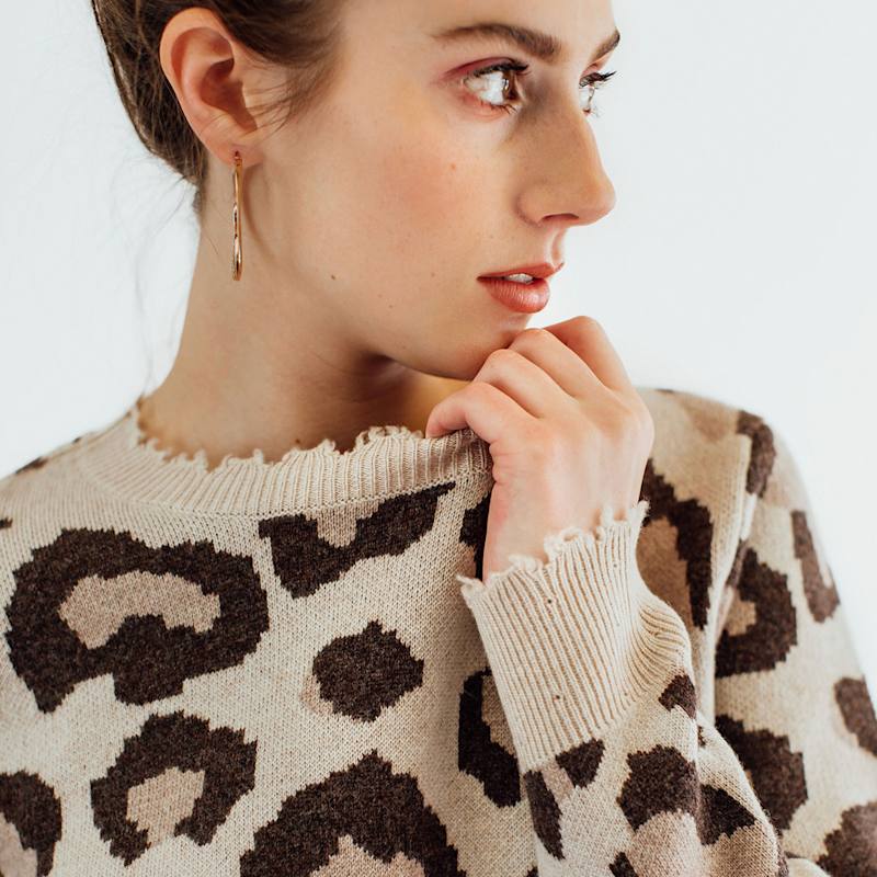 Thumbnail of Cashmere Wool Leopard Print Crewneck Sweater - Mocha image