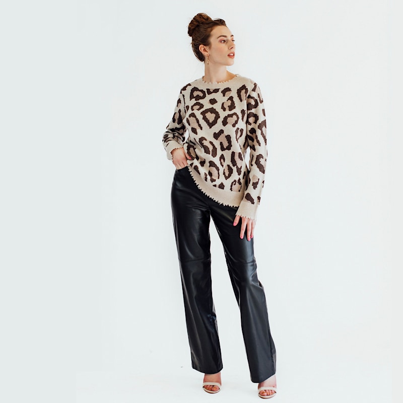 Thumbnail of Cashmere Wool Leopard Print Crewneck Sweater - Mocha image