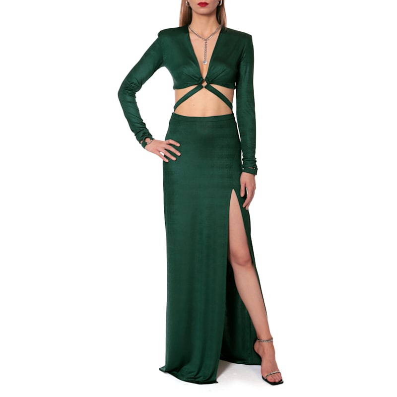 fitted lace wedding dress Green Halter Two-Piece Set main image 0