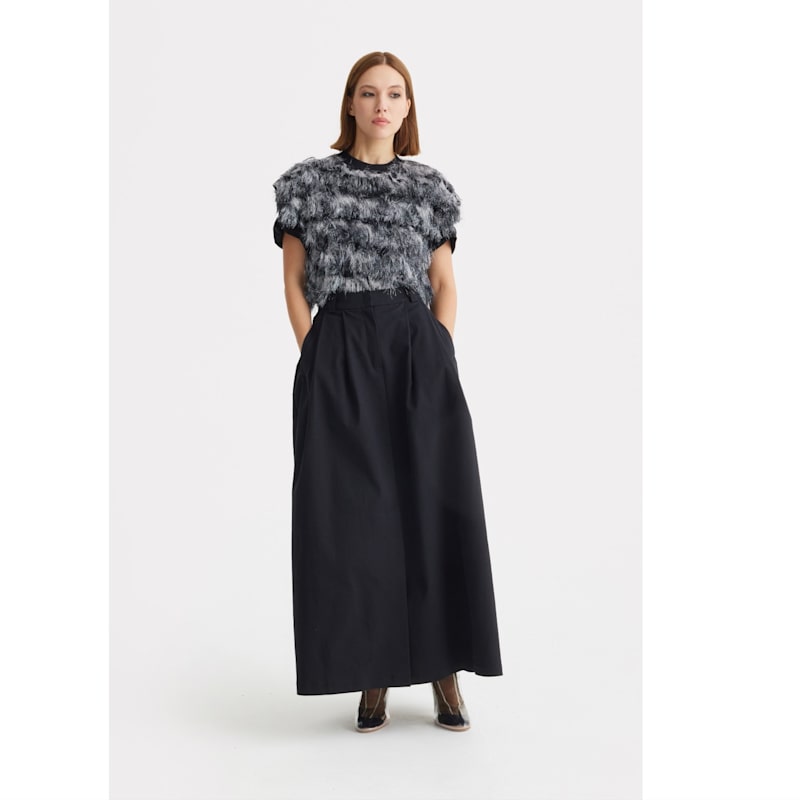 Thumbnail of Casual A-Line Maxi High Waist Skirt Black image