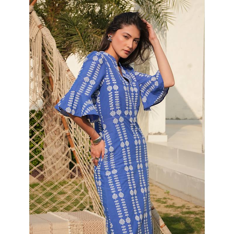 Thumbnail of Cat Blue Cotton Broderie Midi Dress image