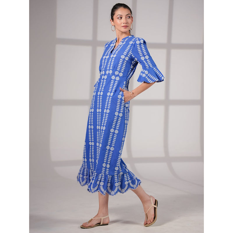 Thumbnail of Cat Blue Cotton Broderie Midi Dress image