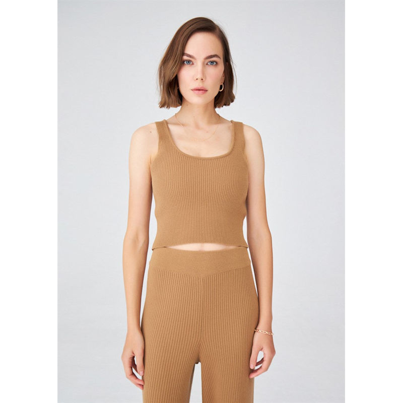 Thumbnail of Cashmere Blend Crop Fit Ribbed Knitwear Singlet - Camel image