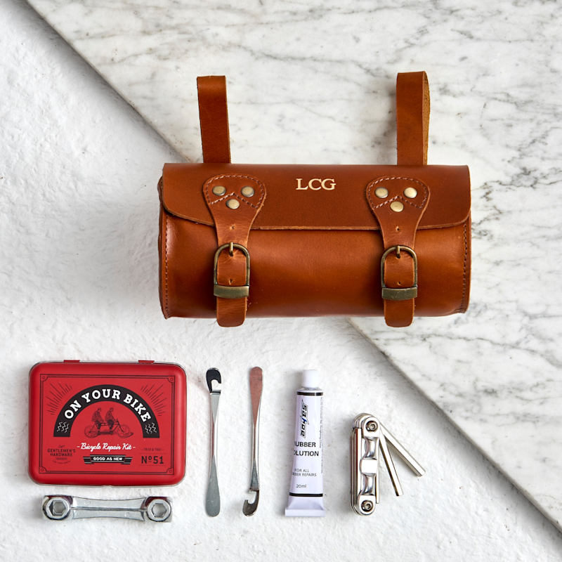 Leather Bike Saddle Bag In Tan With Repair Kit VIDA VIDA Wolf