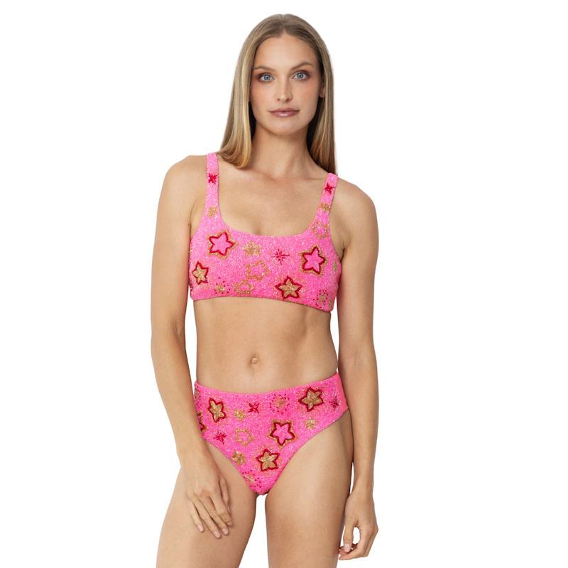 Thumbnail of Celeste Hand-Beaded Embellished High-Waisted Bikini Bottom - Hot Pink image