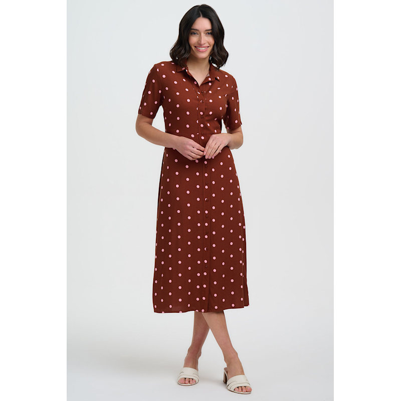 Thumbnail of Celeste Midi Shirt Dress Brown, Pink Polka image
