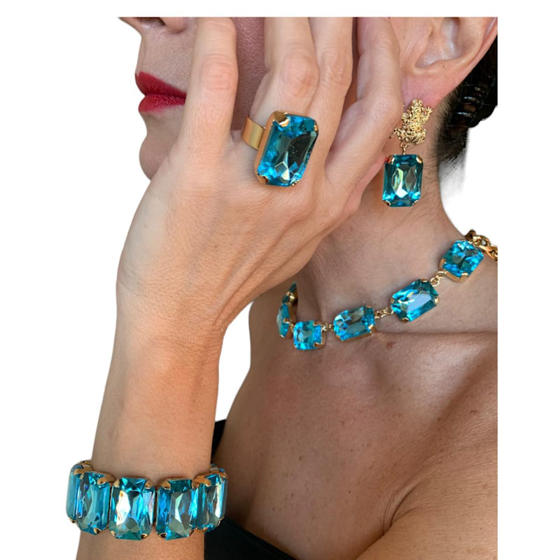Thumbnail of Celeste Ring Gold Plated With Light Blue Crystal image