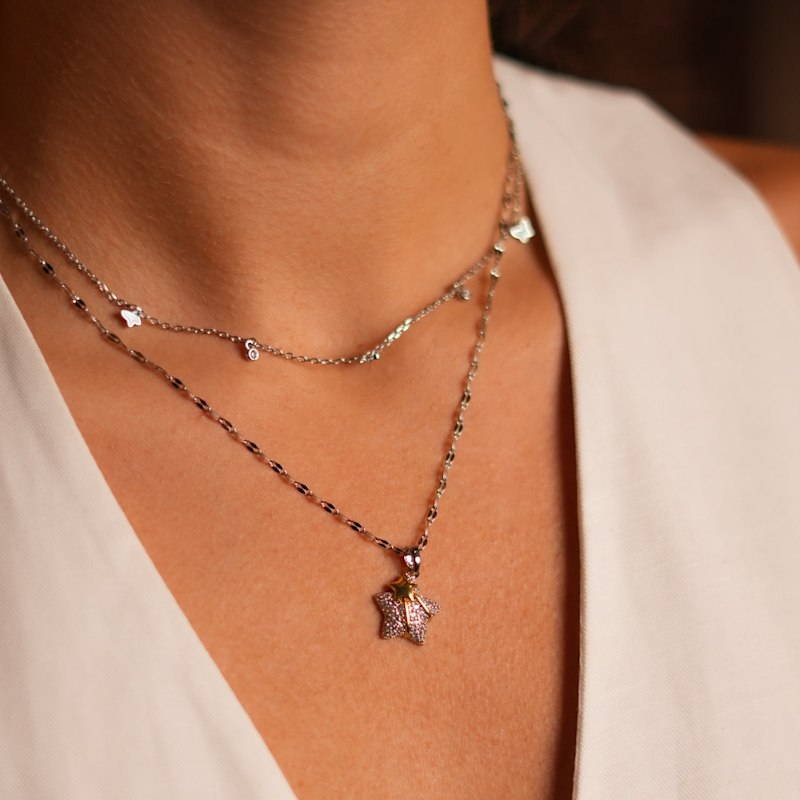 Thumbnail of Shine Your Light Sparkly Star Silver Necklace - Silver image