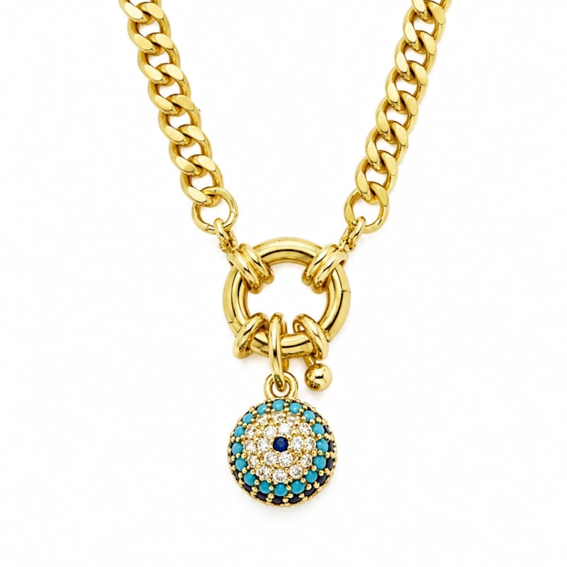 Celestial Evil Eye Cuban Chain Toggle Gold Plated Necklace - Gold by By Ozge