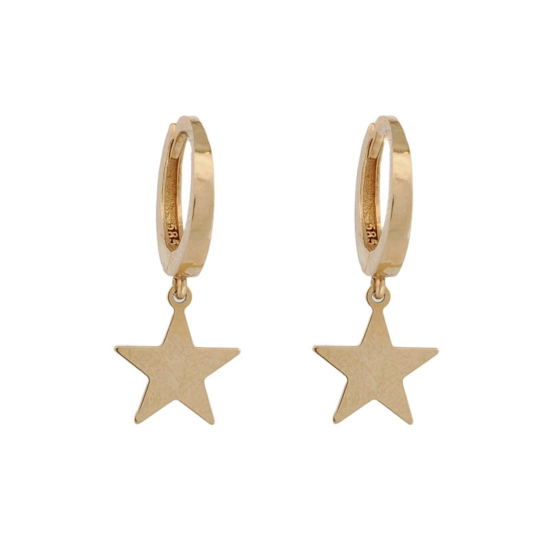Celestial Grace Solid Gold Star Hoop Earrings Gold Ebru