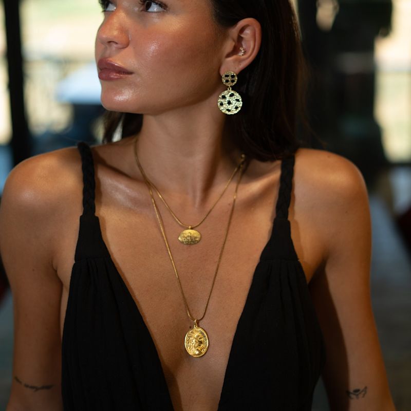 Thumbnail of Celestial Harmony Black Onyx Gold Earrings  - Gold image