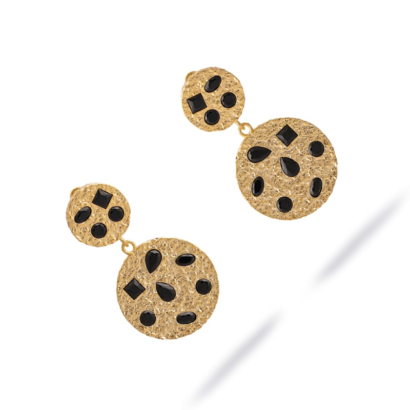 Thumbnail of Celestial Harmony Black Onyx Gold Earrings  - Gold image
