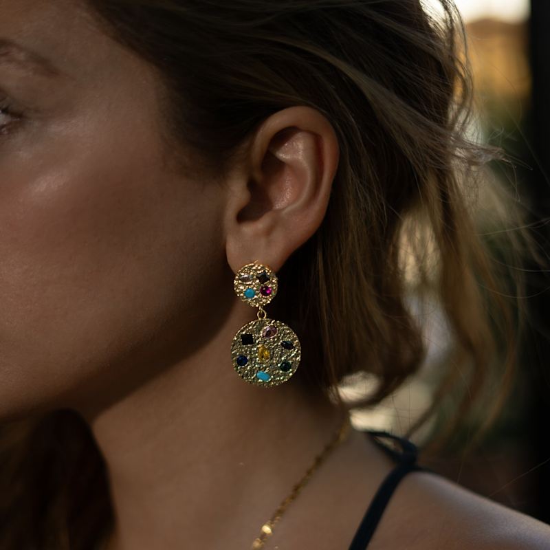 Thumbnail of Celestial Harmony Multi Gemstone Gold Earrings - Gold image