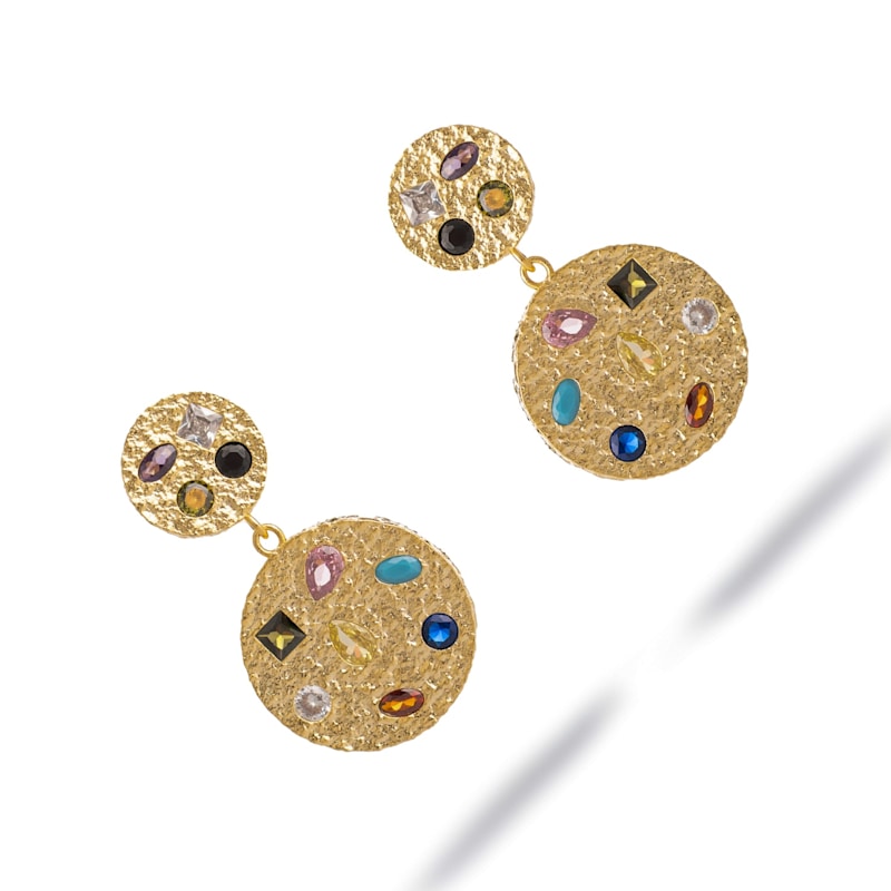 Thumbnail of Celestial Harmony Multi Gemstone Gold Earrings - Gold image