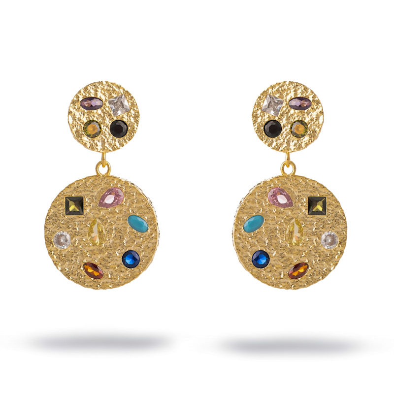 Thumbnail of Celestial Harmony Multi Gemstone Gold Earrings - Gold image