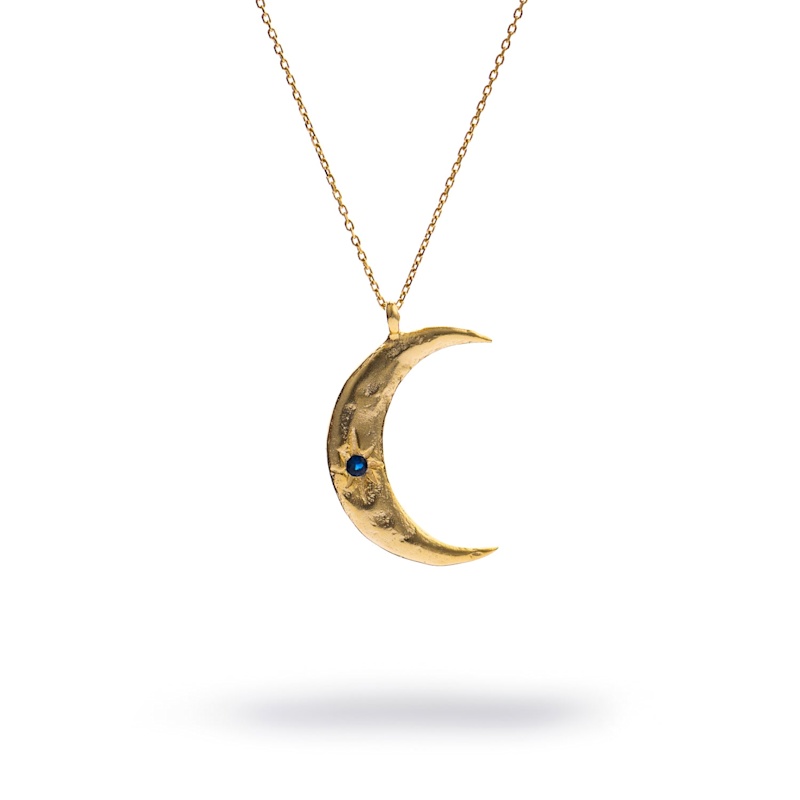 Thumbnail of Celestial Moon & Sun Sapphire Gold Necklace - Gold image